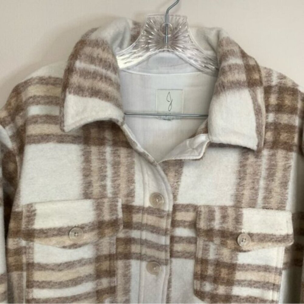 Joie Plaid Oversized Fleece Shacket Jacket Cotton Polyester Blend - Picture 7 of 13